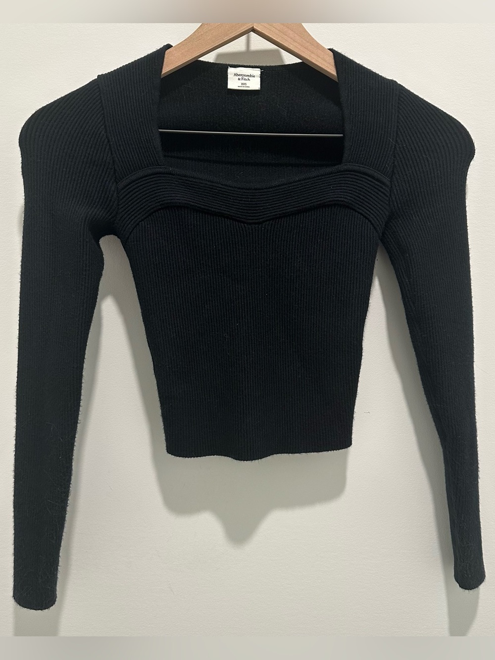 Abercrombie & Fitch Black Ribbed Square-Neck Long Sleeve Top
